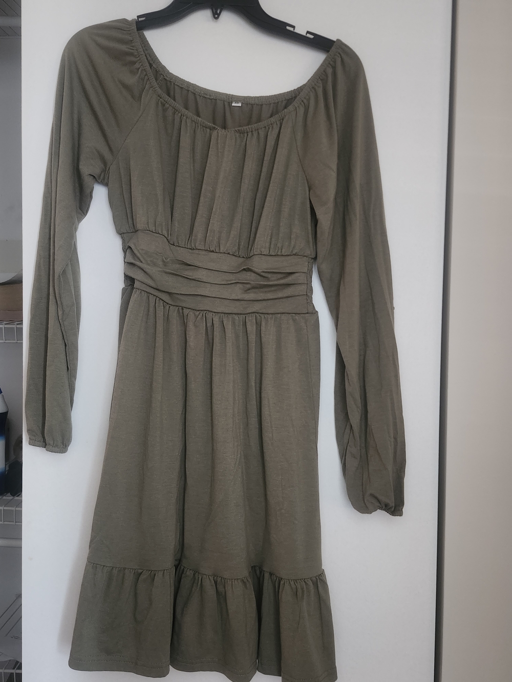 Amazon Olive Green Long Sleeve Empire Waist Dress